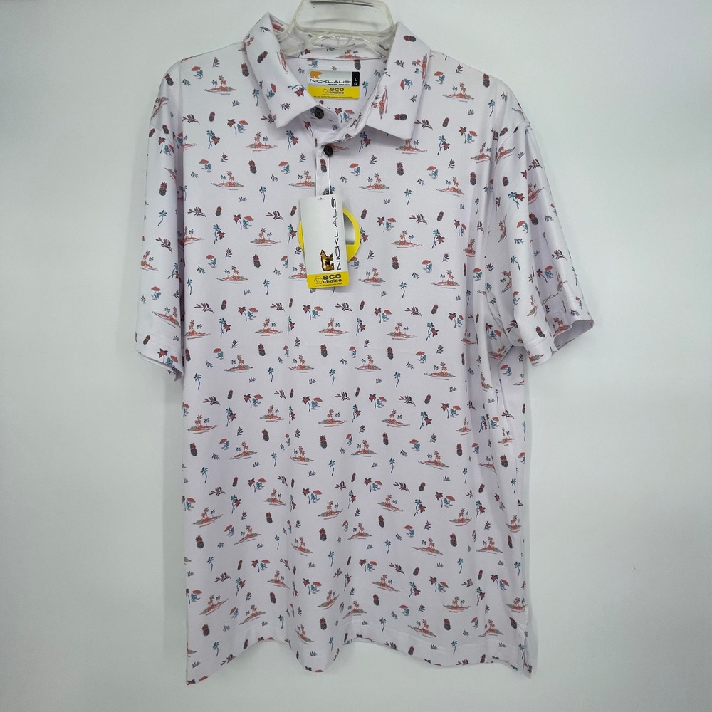 Nicklaus Golf Polo Shirt Men's Large Tropical Print‎ Eco Choice Performance